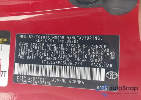 2005 Toyota Camry Solara Se Sport from USA, damaged, VIN 4T1CE38P05U960271